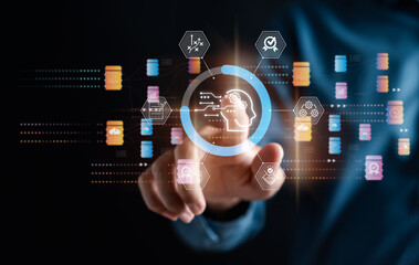 Data analysis of ai artificial intelligence process with technology processor to planning business...