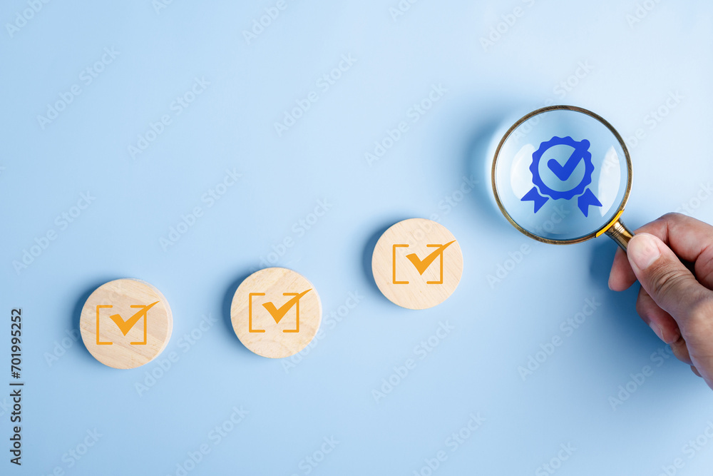Poster Quality Certificate and Checklist and analyst target marketing planning assignment with quality management. Standardization, certification. Compliance to regulations service and standards.