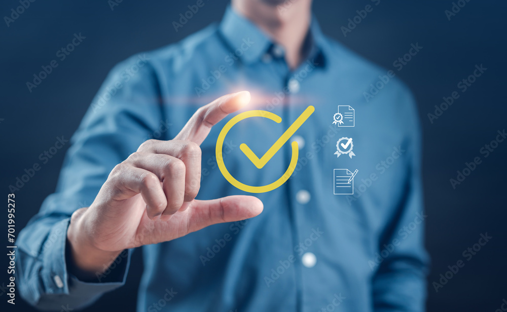 Poster Checklist Quality management with Quality Assurance or QA and Quality Control or QC and improvement. Standardization, certification. Compliance to regulations service and standards...