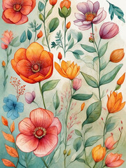 Beautiful romantic folk art watercolor flower collection with leaves, floral bouquets, flower compositions, valentines day