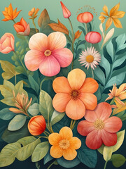 Beautiful romantic folk art watercolor flower collection with leaves, floral bouquets, flower compositions, valentines day