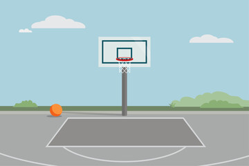 Outdoor basketball court vector illustration. Minimal flat style, empty background scene graphic. 