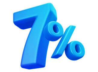 7 percentage discount number blue 3d render