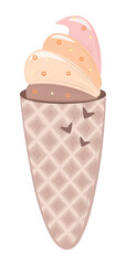 Ice cream waffle cone, vector color illustration