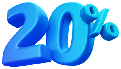 20 percentage discount number blue 3d render