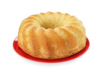 One tasty sponge cake isolated on white