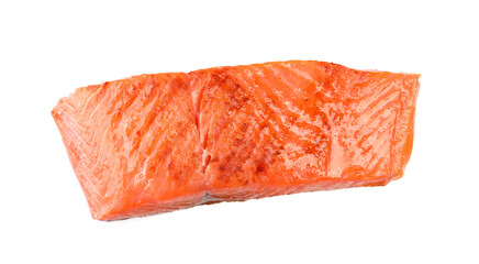 Piece of tasty grilled salmon isolated on white, top view