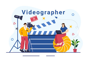 Videographer Services Vector Illustration with Record Video Production, Movie, Equipment and Cinema Industry in Flat Cartoon Background