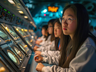 A Photo Of A Group Of Asian Students On An Educational Tour Of NASAs Kennedy Space Center USA - obrazy, fototapety, plakaty