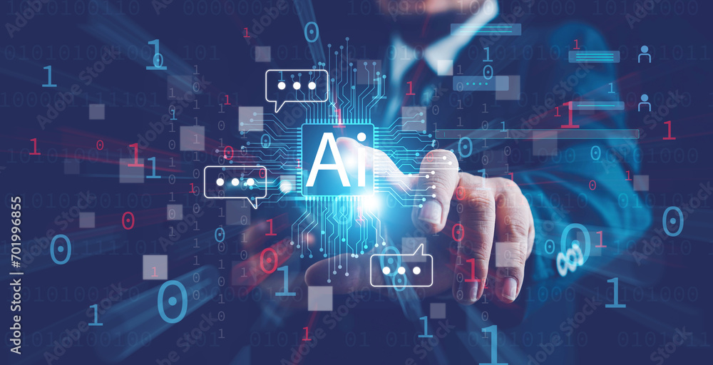 Poster ai technology, artificial intelligence. man using technology smart robot ai, artificial intelligence