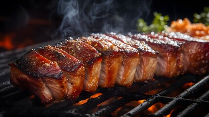 Close up of grilled pork belly meat - obrazy, fototapety, plakaty