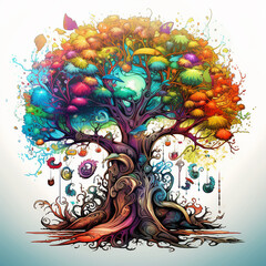 Tree painting a color with abstract Generative AI Photo