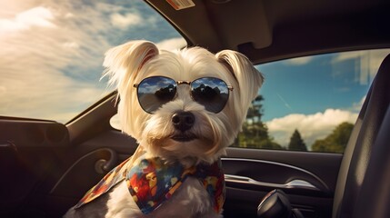 Cool Canine Cruising in the Car with Stylish Shades