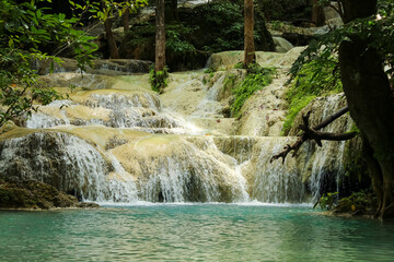 Naklejka premium Landscape view of Erawan waterfall Kanchanaburi Thailand
