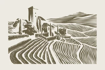 Fotobehang vineyard illustration using cutting technique © Ibnu