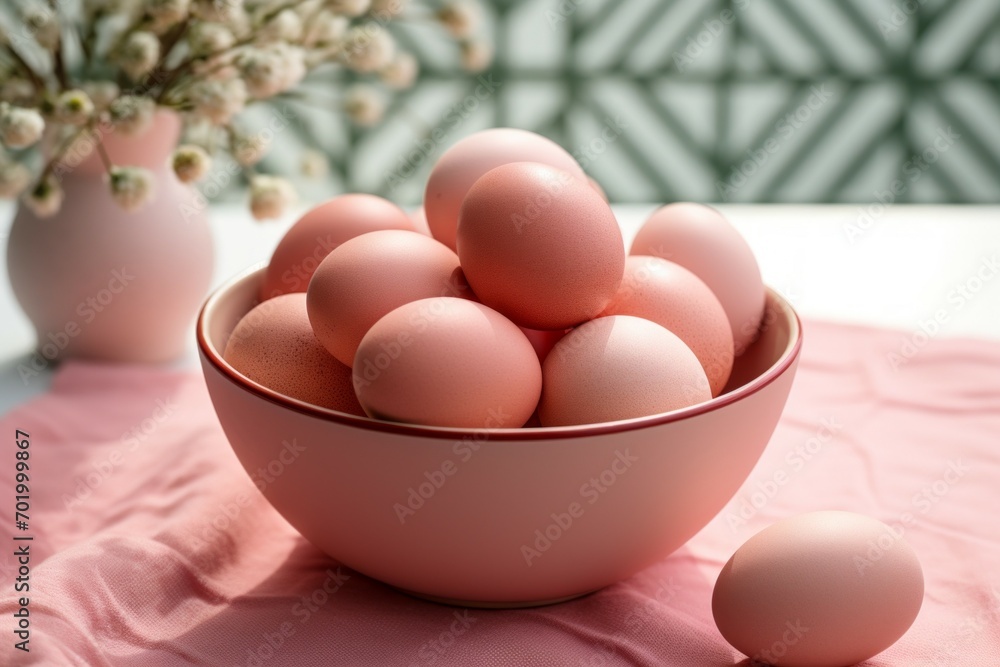 Poster eggs in trendy colors. backdrop with selective focus and copy space