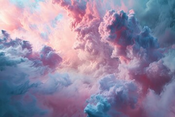 Fototapeta na wymiar Surreal clouds blending in vibrant hues of purple and pink, ideal for imaginative concepts and creative backgrounds.