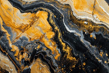 Gold fluid art marbling paint textured background.