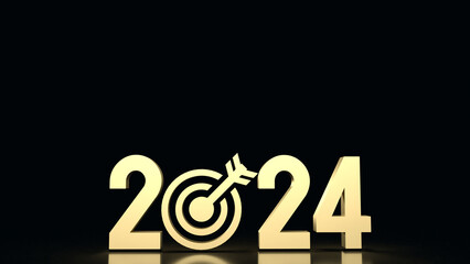 The 2024 gold text and  target icon for Business concept 3d rendering.