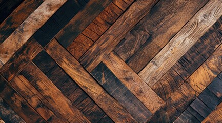 Dark wood parquet floor, with varied grain and color, perfect for luxury interior design visuals.