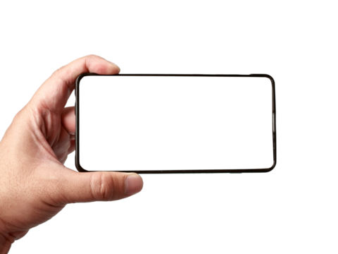 Hand holding empty blank smart phone, copy space mock up template - Powered by Adobe