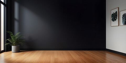 photo empty room with black wall with copy space ai generated - obrazy, fototapety, plakaty