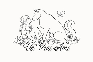 illustration of a girl and a dog friend