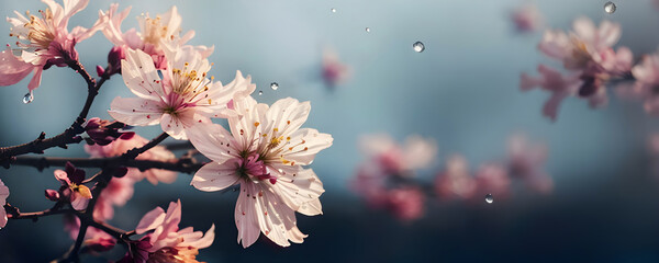 photo beautiful cherry blossom and water droplet banner