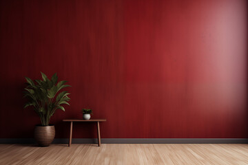 room with red curtains and chairs