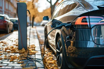 Foto op Canvas A modern electric car is charging at the charging station © Kien