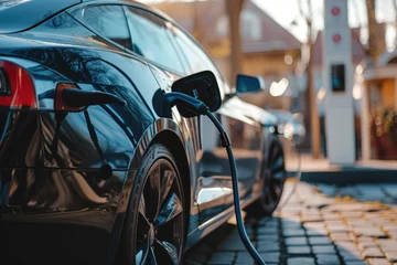 Foto op Plexiglas A modern electric car is charging at the charging station © Kien