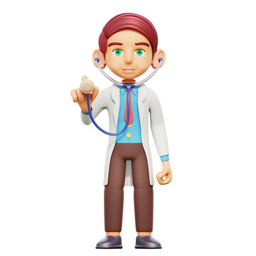 3d doctor holding stethoscope clip art preview