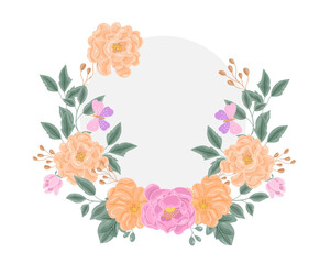Hand Drawn Pastel Rose and Anemone Flower Wreath