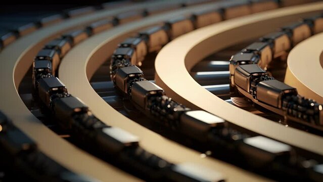 A of a levitation trains track, showcasing the alternating polarity of the magnetic segments that enable the train to hover effortlessly above it.