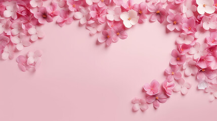 valentines day background frame made of pink flowers heart shape with space for text