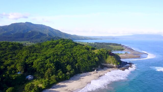 Morning aerial view of Pentai Paga in the village of Paga, East Nusa Tenggara, Indonesia