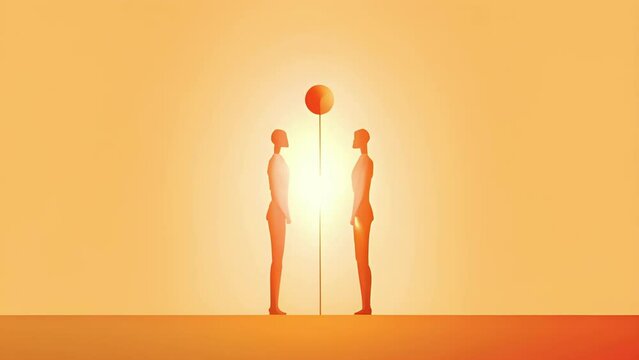 Two figures facing each other with one representing our conscious mind and the other our unconscious mind. Psychology art concept.