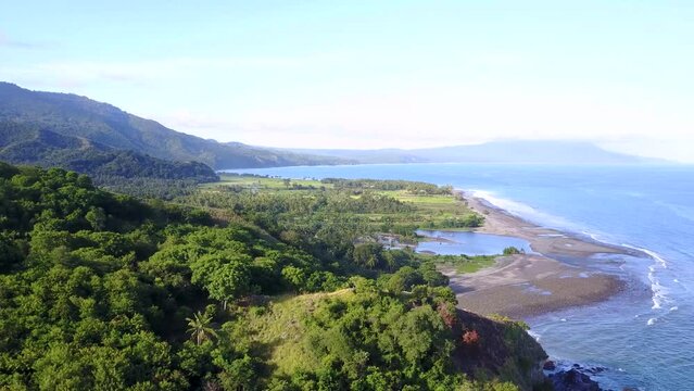Morning aerial view of Pentai Paga in the village of Paga, East Nusa Tenggara, Indonesia