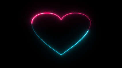 Neon heart and glowing borders isolated on a dark background. Blue and red design element for Happy Valentine's Day.