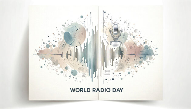 Watercolor of World Radio Day poster background ,minimalist style
