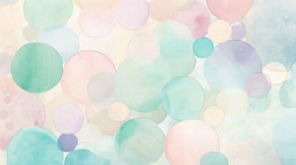 Soft watercolor circles in Aqua, Mint Cream colors styled with a playful vibe, whimsical shapes. Trendy pastel background with creative drawing. Festive card.