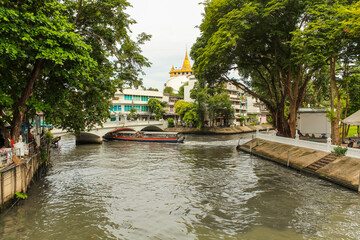 Bangkok, Thailand - April 8, 2022: Khlong boat, a type of water bus line