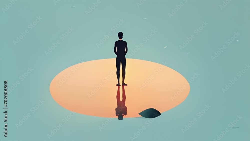 Aufkleber a person standing in a pool of doubt with a thought bubble containing nothing but question marks. ps