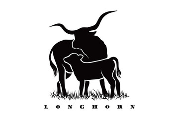 longhorn illustration in silhouette style