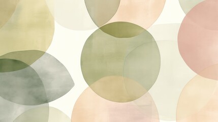 Soft watercolor circles in Olive Green, Khaki colors styled with a playful vibe, whimsical shapes. Trendy pastel background with creative drawing. Festive card.