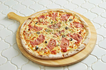 pizza with salami and cheese