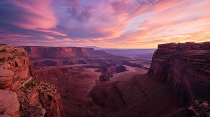 Amazing canyon landscape with sharp angles and smooth curves, showcasing the dynamic twilight sky