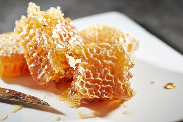 honeycomb honey on plate