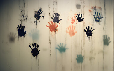 Handprints on the wall. Friendship concept background