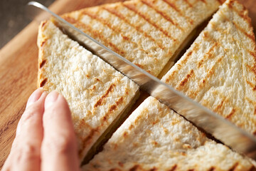 Kaya toast on cutting board